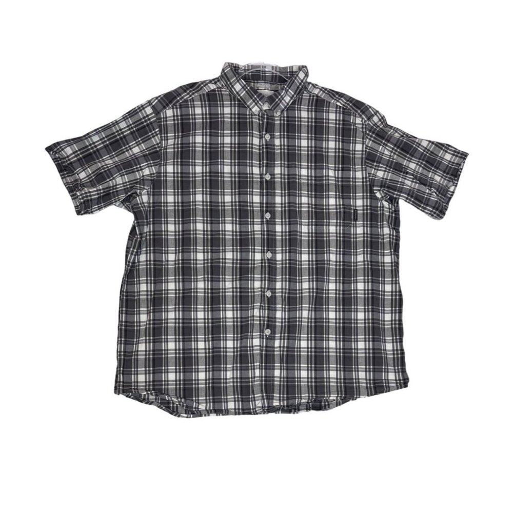 Mens Columbia‎ Shirt 2 XL Gray and White Plaid Short Sleeve Button Regular fit